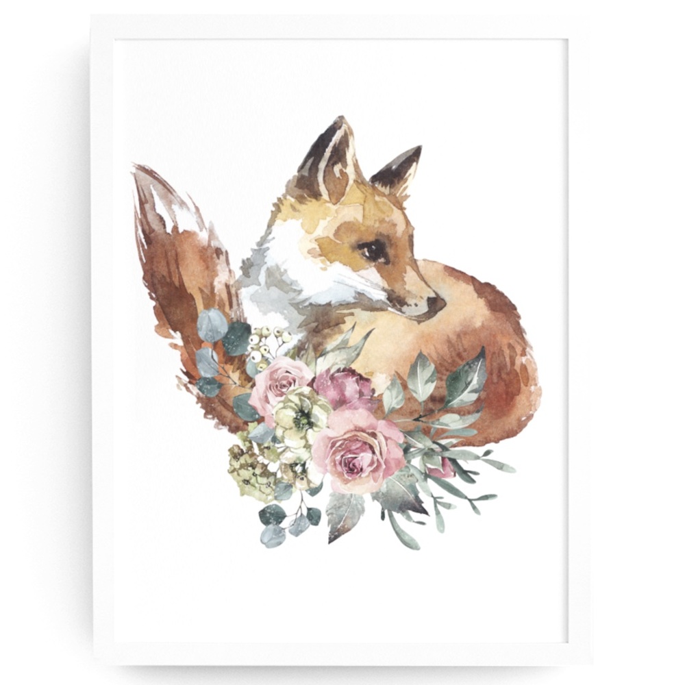 Watercolor Floral Red Fox Portrait Wall Art Illustration Print Poster Unframed - Picture 3 of 17